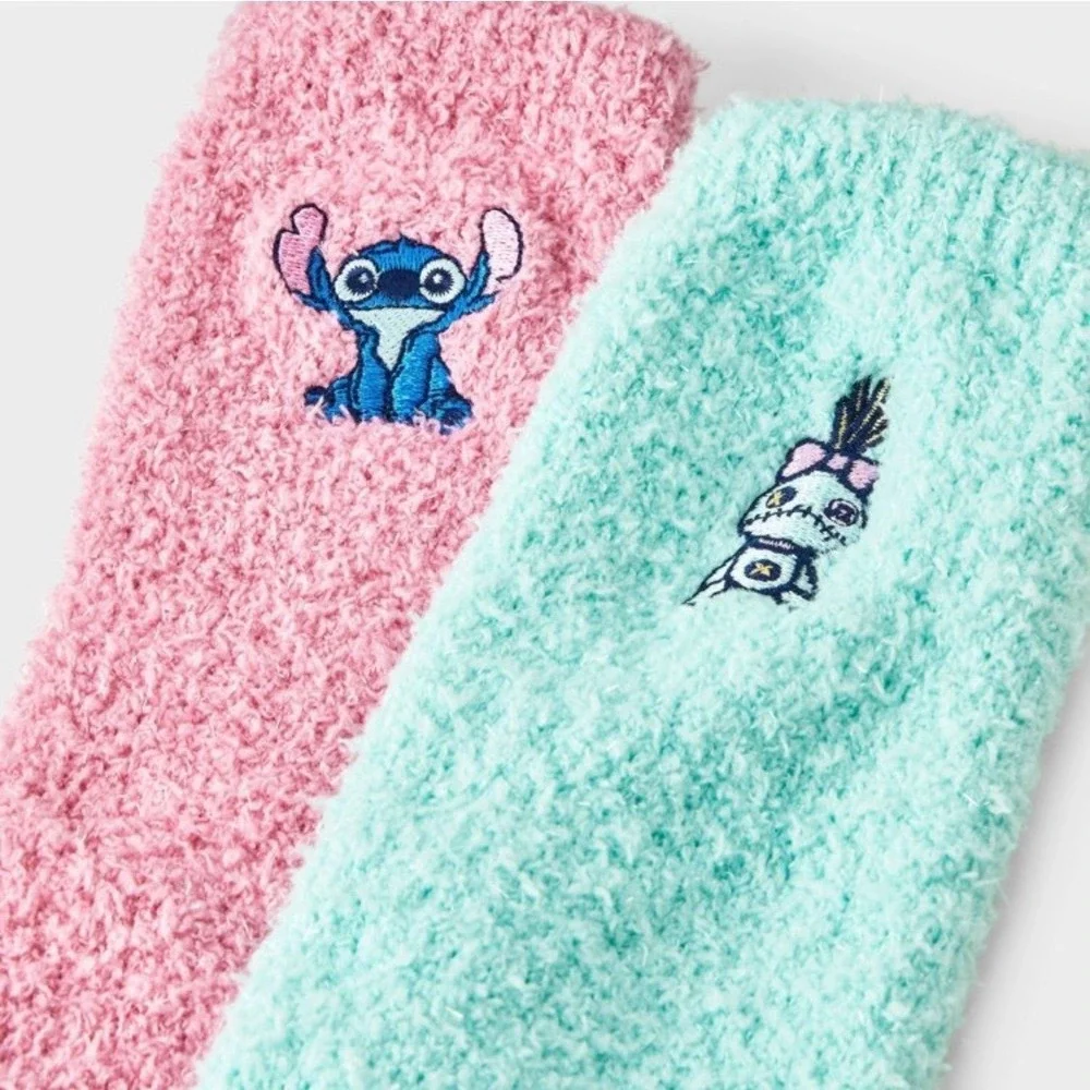 Disney Stitch Fuzzy Socks Gift Box Set Women's Pink Aqua‎